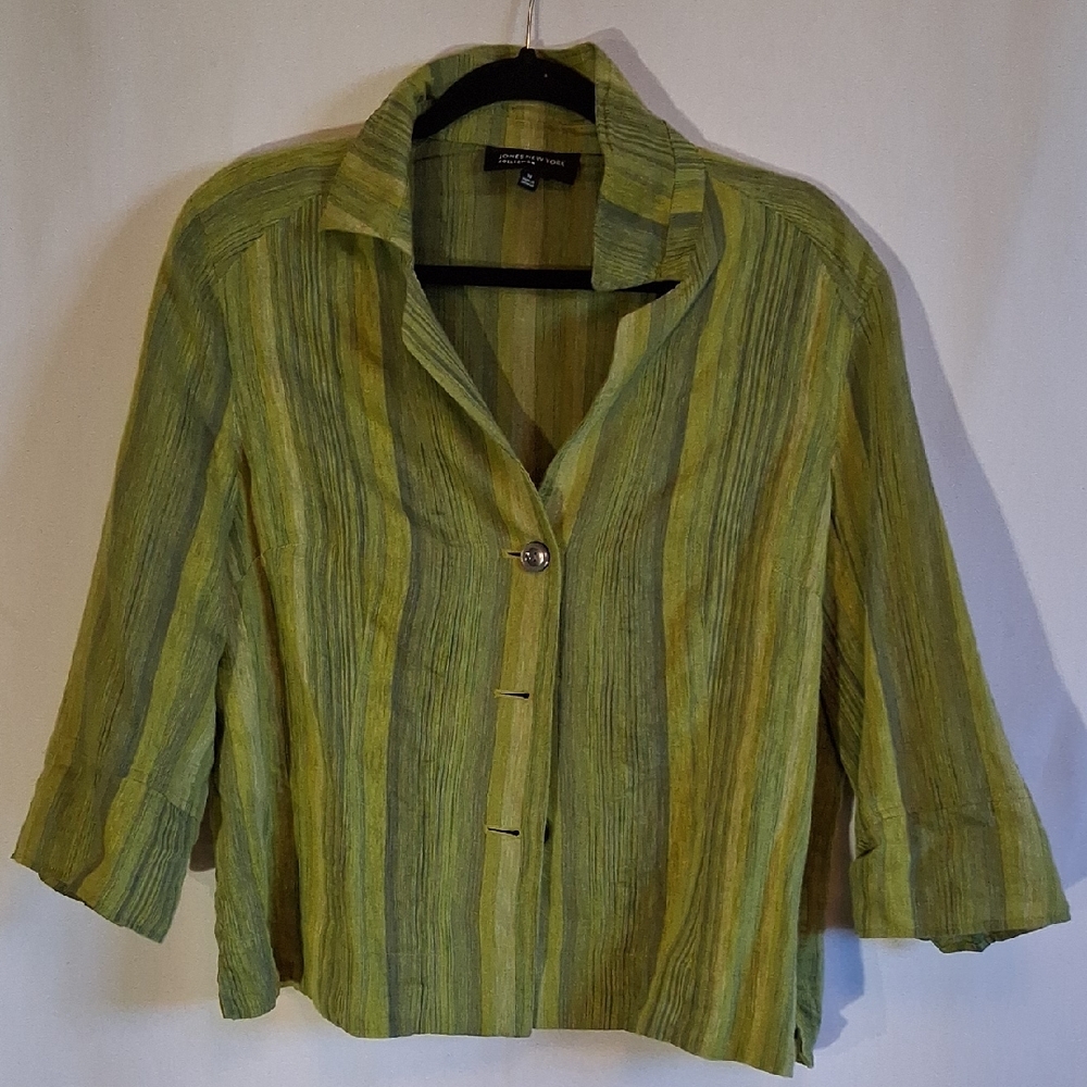 Lime Green Lightweight Linen Striped Women's Top